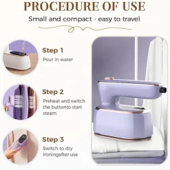 Strykjärn-Bärbar Klädångare Strykjärn, 1000W Dubbla Ånglägen & 180° Flexibelt Munstycke, Kompakt Handhållen Design för Resor och Affärer, Lila Co