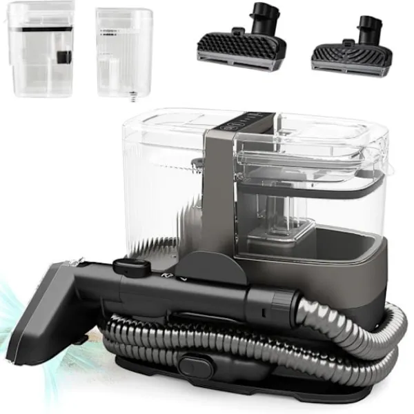 COSTWAY Städmaskiner-Bärbar Mattvätt 1800W -Kallt/Varmt Vatten, Sterilisering, Dampfunktion-17 kPa-Tank 1,1 L-Slang 1,6 M-2 i 1 Borstar