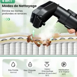 COSTWAY Städmaskiner-Bärbar Mattvätt 1800W -Kallt/Varmt Vatten, Sterilisering, Dampfunktion-17 kPa-Tank 1,1 L-Slang 1,6 M-2 i 1 Borstar