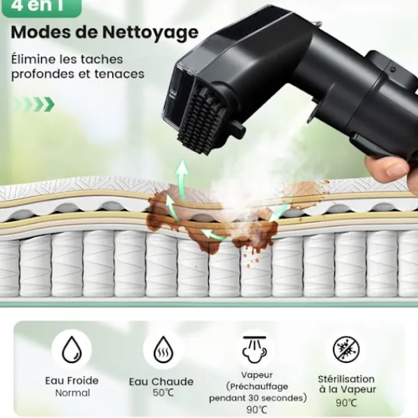 COSTWAY Städmaskiner-Bärbar Mattvätt 1800W -Kallt/Varmt Vatten, Sterilisering, Dampfunktion-17 kPa-Tank 1,1 L-Slang 1,6 M-2 i 1 Borstar