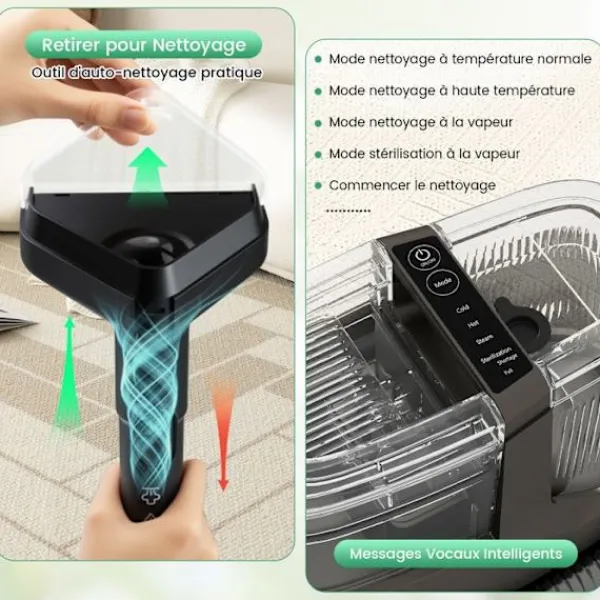 COSTWAY Städmaskiner-Bärbar Mattvätt 1800W -Kallt/Varmt Vatten, Sterilisering, Dampfunktion-17 kPa-Tank 1,1 L-Slang 1,6 M-2 i 1 Borstar
