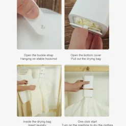 Torktumlare-Bärbar Mini Torktumlare med Inbyggd Torkpåse för Resor och Hemmabruk Vit 70x70 cm