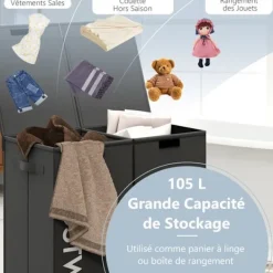 COSTWAY Tvättillbehör-105 L smutsig tvättkorg, 2 fack, 2 avtagbara foderpåsar, handtag, för badrum, tvättstuga