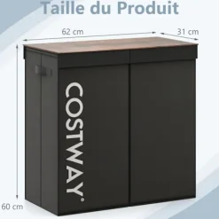 COSTWAY Tvättillbehör-105 L smutsig tvättkorg, 2 fack, 2 avtagbara foderpåsar, handtag, för badrum, tvättstuga