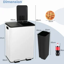 COSTWAY Soptunnor-Kökssorteringslåda, 2 Fack 2 x 30L, Dämpad Tyst Stängning, Anti-Fläckar och Lukt Vit