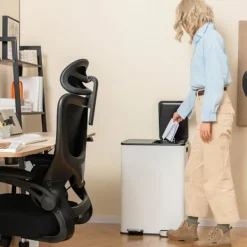 COSTWAY Soptunnor-Kökssorteringslåda, 2 Fack 2 x 30L, Dämpad Tyst Stängning, Anti-Fläckar och Lukt Vit