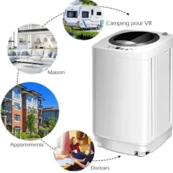 COSTWAY Tvättmaskiner-Mini tvättmaskin med centrifugering 3,5 kg Auto 240W med uttorkningsfunktion Kontrollpanel för lägenheter