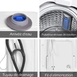 COSTWAY Tvättmaskiner-Mini tvättmaskin med centrifugering 3,5 kg Auto 240W med uttorkningsfunktion Kontrollpanel för lägenheter