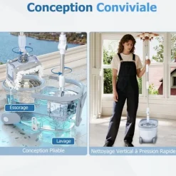 COSTWAY Städmoppar-Mopp med Dubbelhink 2 Pads Djup rengöring 360° för Golv Ljusblå