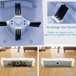 COSTWAY Städmoppar-Mopp med Dubbelhink 2 Pads Djup rengöring 360° för Golv Ljusblå