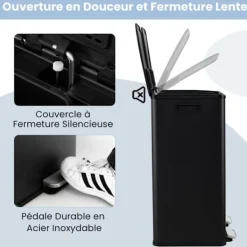 COSTWAY Soptunnor-Sopsortering Köksavfall, 2 Fack 2 x 30L, Dämpad Tyst Stängning, Anti-fläckar och Lukter Svart