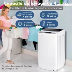 COSTWAY Tvättmaskiner-Tvättmaskin Automatisk 10 Program Kapacitet Tvätt 4,5 kg LED-display Tvättmaskin Vatten- och Energibesparing