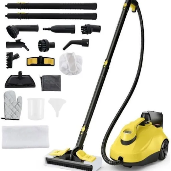 COSTWAY Ångtvättar-Dammstädare 2000W för vägglöss 5BAR-19 Tillbehör-Reservoir 1,8L-Universaldäck-160℃-Autonomi 35 min-