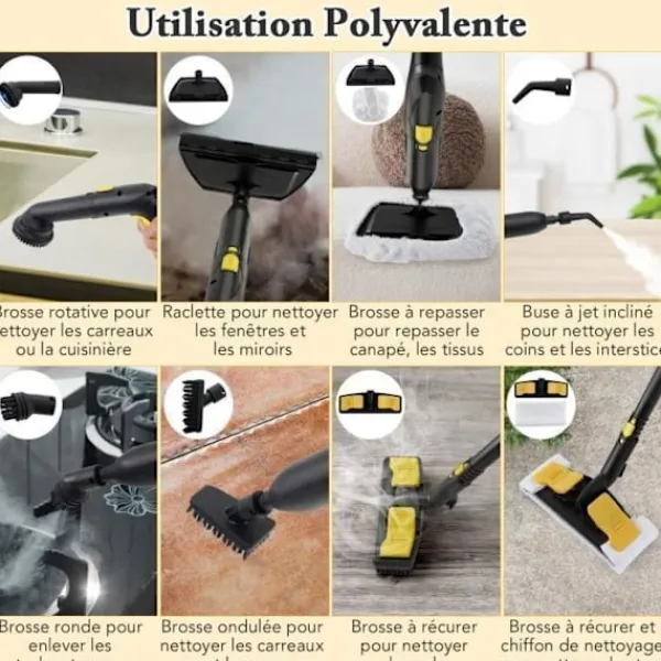 COSTWAY Ångtvättar-Dammstädare 2000W för vägglöss 5BAR-19 Tillbehör-Reservoir 1,8L-Universaldäck-160℃-Autonomi 35 min-