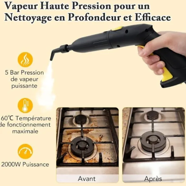 COSTWAY Ångtvättar-Dammstädare 2000W för vägglöss 5BAR-19 Tillbehör-Reservoir 1,8L-Universaldäck-160℃-Autonomi 35 min-