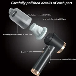 ATELA Dammsugare & Tillbehör-Dammsugare för Tesla Bilrengöring för modell 3/X/Y/S Bärbara sladdlösa dammsugare med LED-ljus Tesla tillbehör med kraftfullt sug 5V/120W/9000Pa