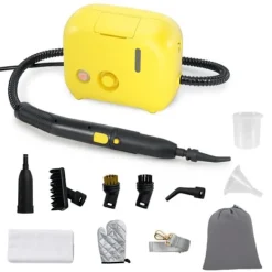 COSTWAY Ångtvättar-Dammsugare med ånga för vägglöss 1600W -180℃-3 Bar-Reservoir 1L-Förvärmning på 15s-Justerbar intensitet-12 tillbehör-Gul