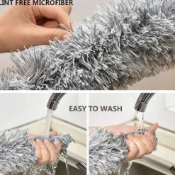 Fönsterrengöring-Dammtorkare teleskopisk tvättbar, dammvippa mikrofiber teleskopskaft i rostfritt stål och böjbar hörnborste, dammduk-FQ-