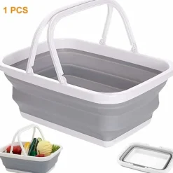 Tvättillbehör-1-delad hopfällbar diskbalja, hopfällbar tvättkorg i plast, bärbar picknickkorg för utomhusbruk, för diskning, camping, vandring och H