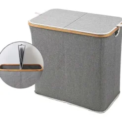 Tvättillbehör-2-delad hopfällbar tvättkorg, stor kapacitet, hopfällbar tvättkorg, vattentät förvaringsväska med inbyggda handtag för badrum, sovrum