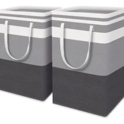 Tvättillbehör-2-delad stor tvättkorg, vattentät, fristående, hopfällbar hög klädkorg med förlängt handtag - (Gradient Grey, 75 liter)