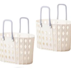 Tvättillbehör-2-Delad Tvättkorg i Plast, Hopfällbar Tvättkorg, 45 Liter Sovrumsförvaring, Hopfällbar Tvättkorg med Bärhandtag (2 Vita)