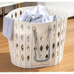 Tvättillbehör-2-Delad Tvättkorg i Plast, Hopfällbar Tvättkorg, 45 Liter Sovrumsförvaring, Hopfällbar Tvättkorg med Bärhandtag (2 Vita)