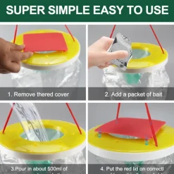 Skadedjur & Insekter-3-delars flugfångarkit för inomhus/utomhusbruk, röda flugfällor, transparent flugfälla refill, för fruktflugor
