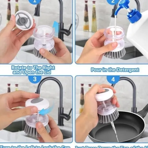 Generic Svampar & Dukar-Diskborste med flytande tvålbehållare, Diskborste med diskmedelsbehållare, Diskborste med behållare