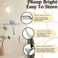 Fönsterrengöring-Duschraka för glasdörrar, rostfritt stål med självhäftande krok, 10 mångsidiga fönsterrakar