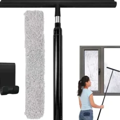 Fönsterrengöring-Duschskrapa 21,5-107 cm Justerbar, med Två Krokar, för Borttagning av Djurhår, Katter, Hundar