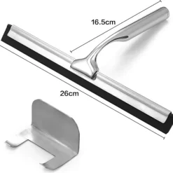 Fönsterrengöring-Duschskrapa, duschskrapa i rostfritt stål med sugkoppskrok, multifunktionell rengöring för badrumsspegelglasfönster