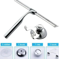 Fönsterrengöring-Duschskrapa, Duschskrapa i rostfritt stål med speciell sugkrok för upphängning på väggen