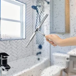 Fönsterrengöring-Duschskrapa, fönsterraka, rostfritt stål duschskärmstorkare med stark sugkrok för spegel, fönster och glasrengöring, 10" krom