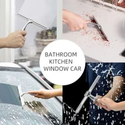 Fönsterrengöring-Duschskrapa, fönsterraka, rostfritt stål duschskärmstorkare med stark sugkrok för spegel, fönster och glasrengöring, 10