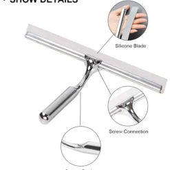 Fönsterrengöring-Duschskrapa, fönsterraka, rostfritt stål duschskärmstorkare med stark sugkrok för spegel, fönster och glasrengöring, 10