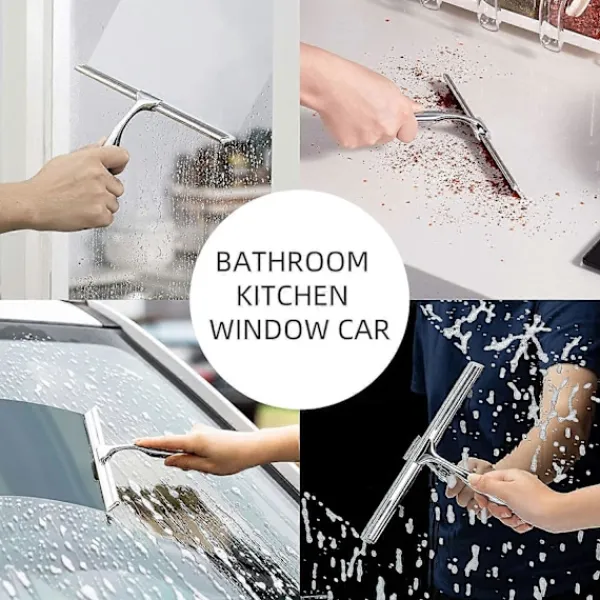 DAO Fönsterrengöring-Duschskrapa, Fönsterskrapa, Duschskrapa i rostfritt stål med stark sugkrok för spegel, fönster och glasrengöring, 10" Krom db