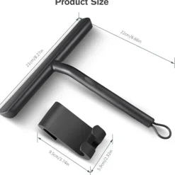 Fönsterrengöring-Duschskrapa för Ränderfri Rengöring av Glasdörr, Badrumsskrapa med Hållare - 21cm Svart, Silikonskrapa