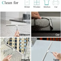 Fönsterrengöring-Duschskrapa, glasskrapa, hushållsvattenskrapa, rostfritt stål, 25,8 x 16,5 cm, rengöringsskrapa för badrumsfönster