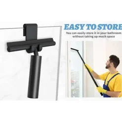 Fönsterrengöring-Duschskrapa, golvskrapa med teleskophandtag, multifunktionell duschskrapa, effektiv golvskrapa med krokar för hemmet