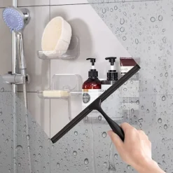 Fönsterrengöring-Duschskrapa, rostfritt stål duschskrapa med stark sugkrok för badrum, spegel, bil, fönster och glasrengöring, 10"