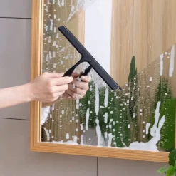 Fönsterrengöring-Duschskrapa, rostfritt stål duschskrapa med stark sugkrok för badrum, spegel, bil, fönster och glasrengöring, 10