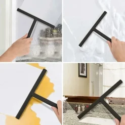 Fönsterrengöring-/EA/Duschskrapa, svart silikonskrapa med sugkopp, duschskrapa, skrapa för dusch, badrum, spegel, fönsterrengöring, kakel (svart), Starlight