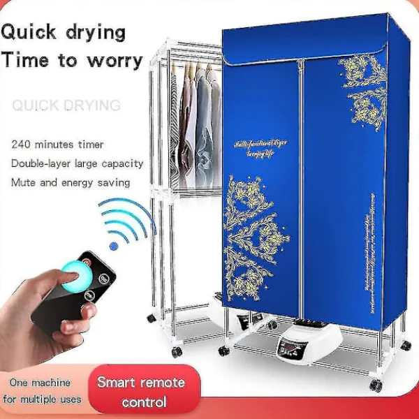 Torktumlare-Elektrisk klädtork med fjärrkontroll, bärbar, ljudlös, varmluftstork, klädtorkningsställ