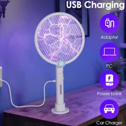 Skadedjur & Insekter-Elektrisk myggracket, 3 i 1 1200mAh USB-uppladdningsbar myggracket - Kan roteras och fällas ihop i alla riktningar