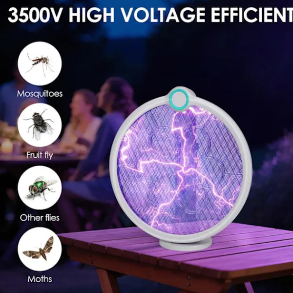 9054726977109 Skadedjur & Insekter-Elektrisk myggracket, 3 i 1 1200mAh USB-uppladdningsbar myggracket - Kan roteras och fällas ihop i alla riktningar