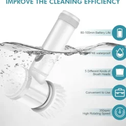 Städmaskiner-Elektrisk Spin Scrubber Elektrisk Rengöringsborste Sladdlös Power Scrubber med 5 Utbytbara Borsthuvuden Handhållen Power Dusch Scrubber