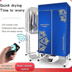Torktumlare-Elektrisk torktumlare med fjärrkontroll, portabel, tyst, varmluftstork, klädtorkställning