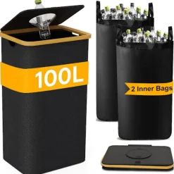 Soptunnor-En hushållssorteringskärl med två löstagbara återanvändbara innerpåsar, 600D Oxford-tyg, för återvinning av flaskor, kartonger och glas - FA-