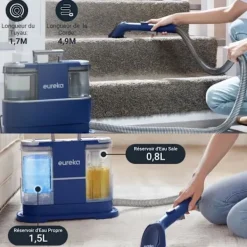 EUREKA Städmaskiner-NEY100 - Tvättmaskin för tygsoffor - 12500Pa - Dammsugare för rengöring av soffor, mattor, bilar - Vattentank 1.5 L